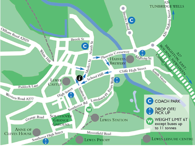 Coach parking map in Lewes
