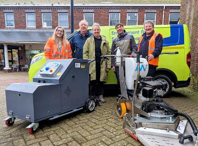 Cllr Maples (centre), Chris Ketley (second from left) and Guy McQueen, the council’s regeneration project manager (second from right), with street cleansing staff. Cllr Maples (centre), Chris Ketley (second from left) and Guy McQueen, the council’s regeneration project manager (second from right), with street cleansing staff.