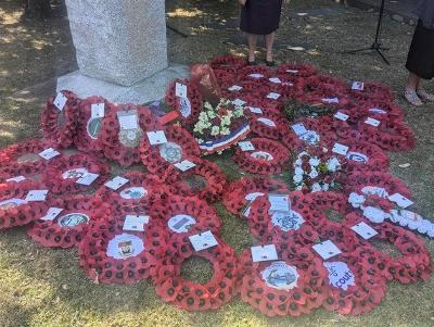 Dieppe Raid commemoration Image showing poppy wreaths in Newhaven