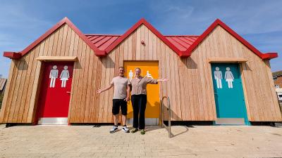Picture of Cllr Maples outside the newly refurbished Fort Road Rec toilets.